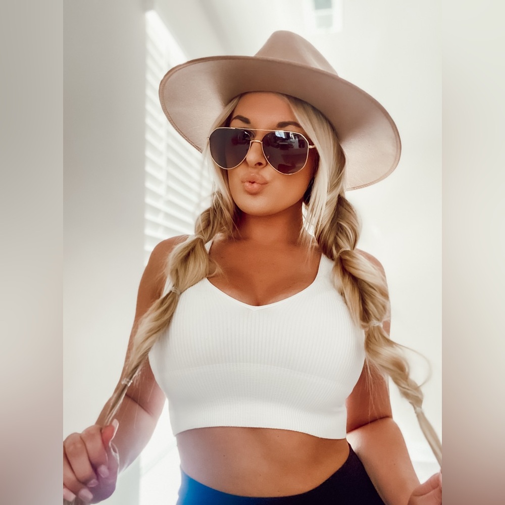Flat brim tan hat